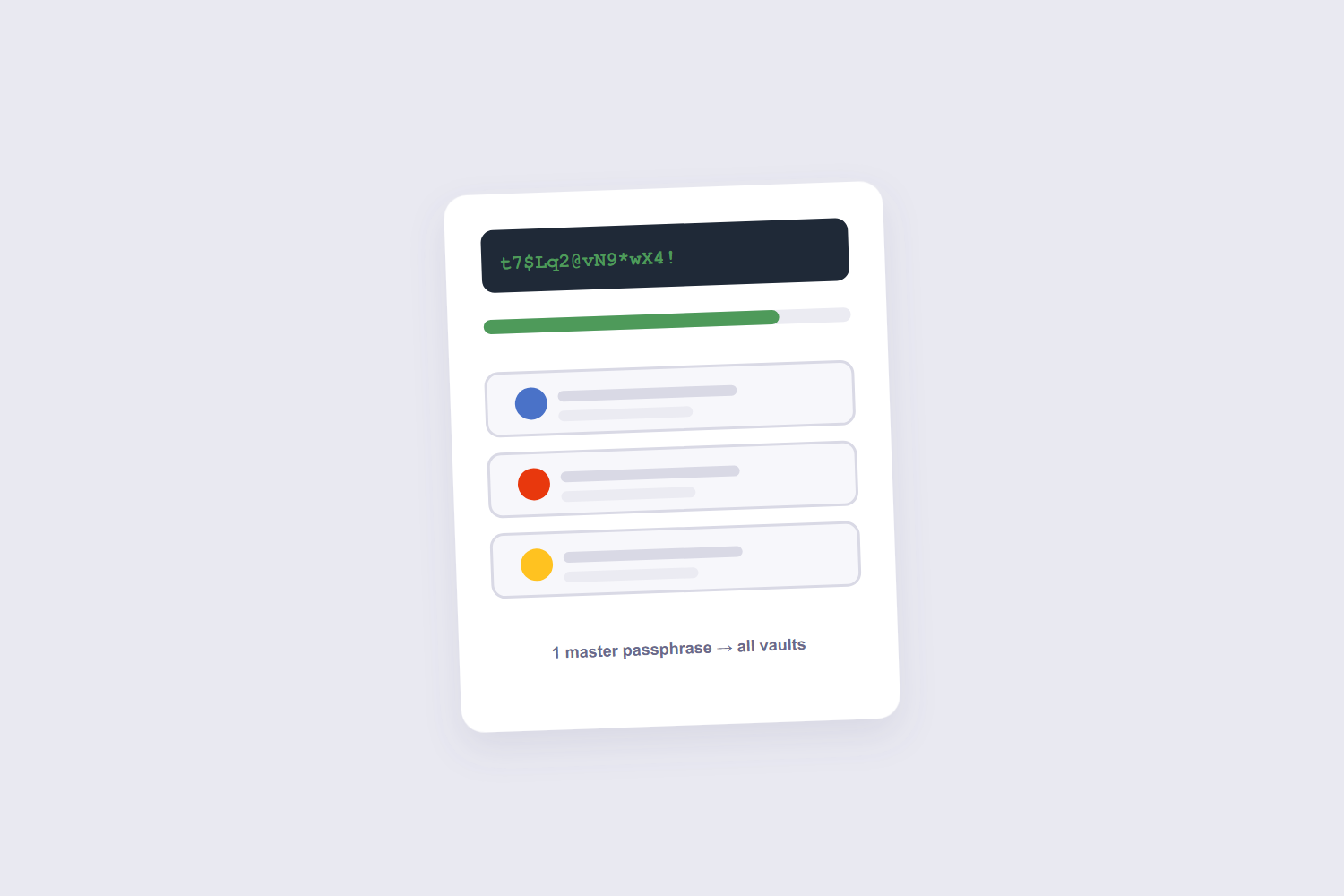 Generated password saved into a password manager vault with site entries
