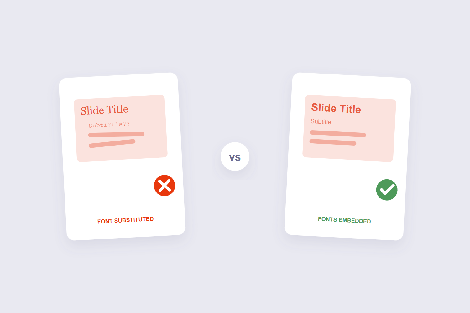 Broken substituted fonts versus correct embedded fonts in converted slides