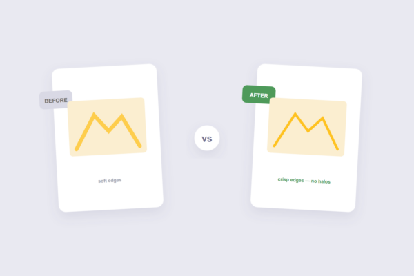 Soft-edged image before sharpening versus crisp-edged image after