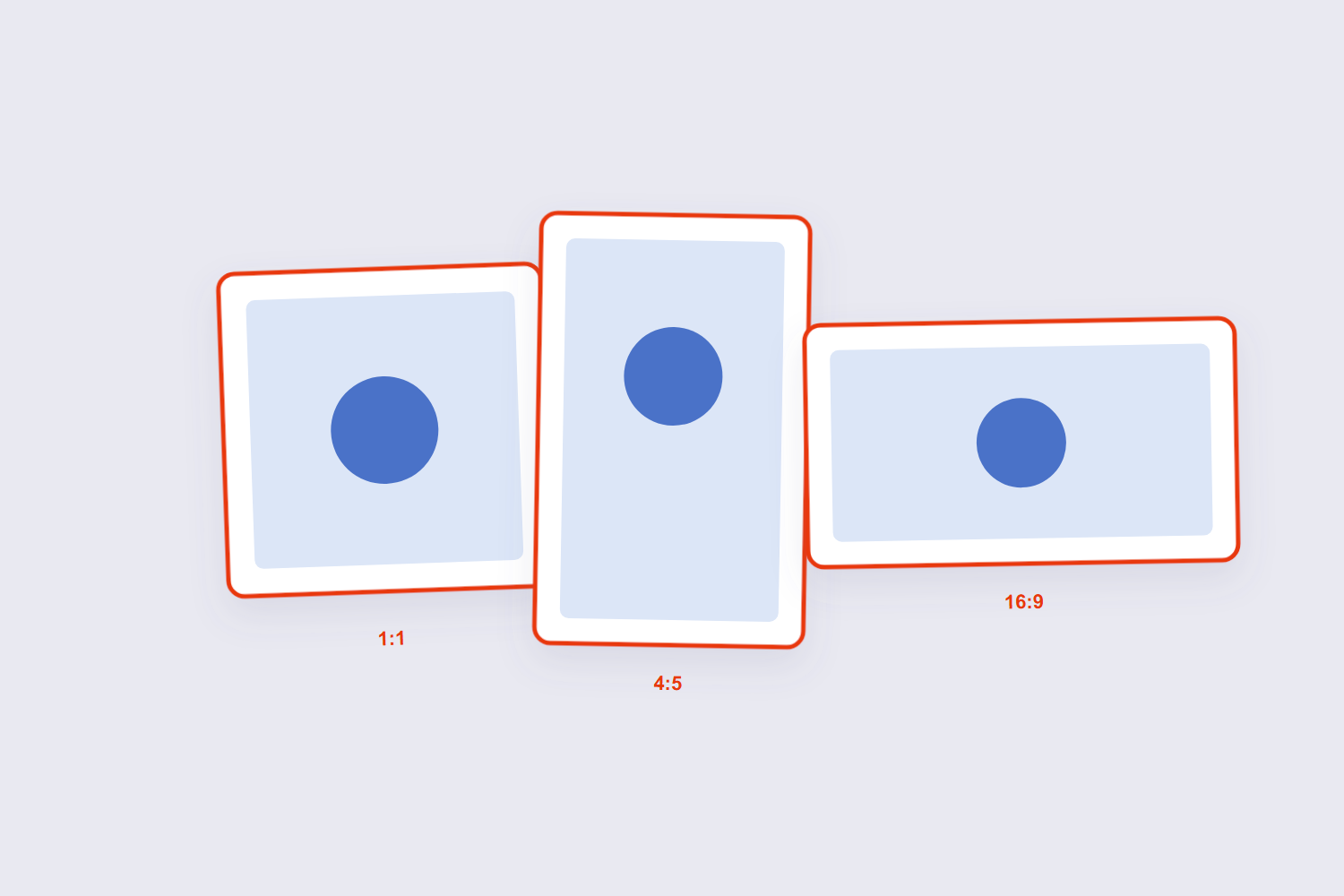 One by one, four by five and sixteen by nine crop ratio frames