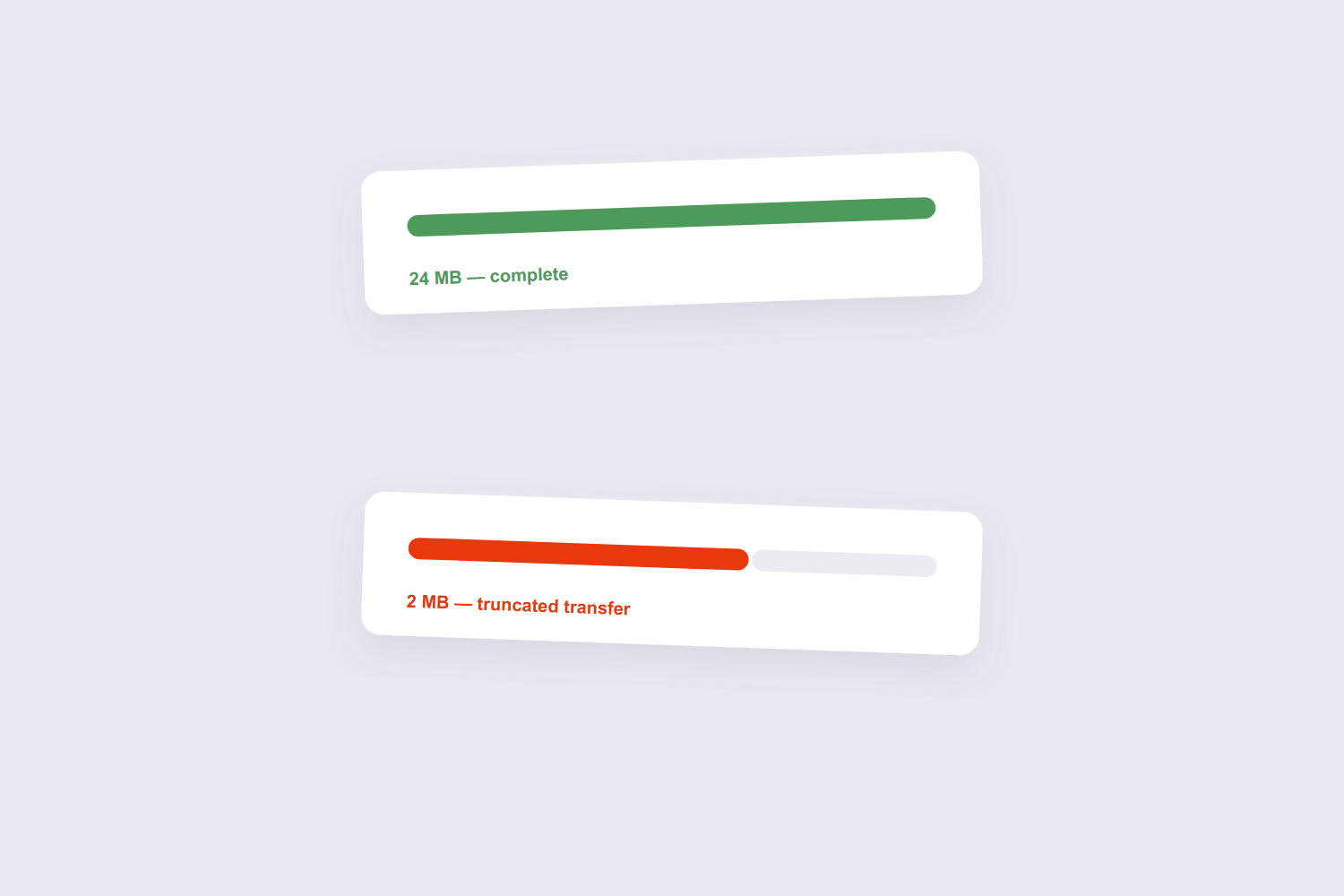 Complete 24 MB file bar versus truncated 2 MB transfer bar