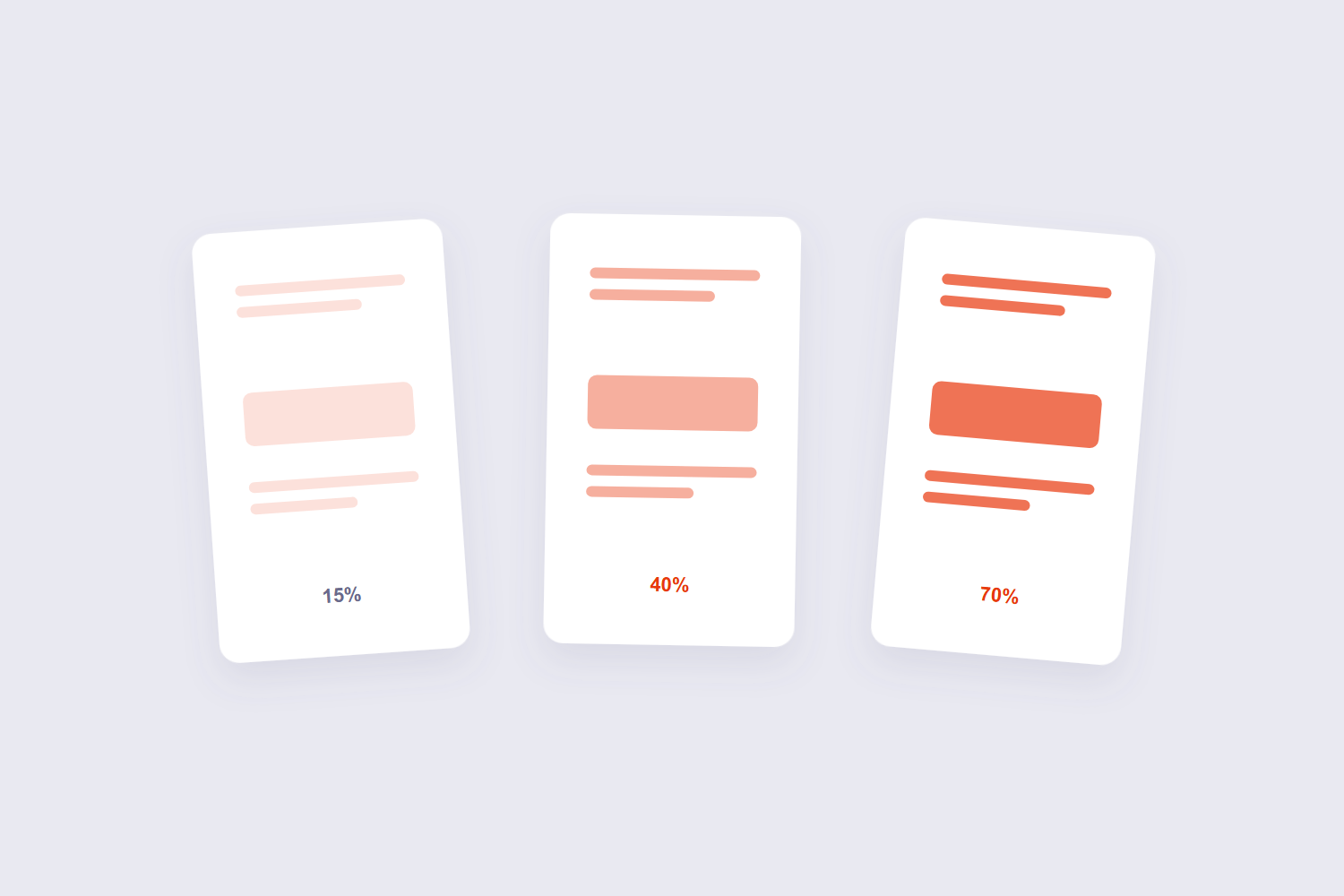 Three pages showing watermark opacity at 15, 40 and 70 percent